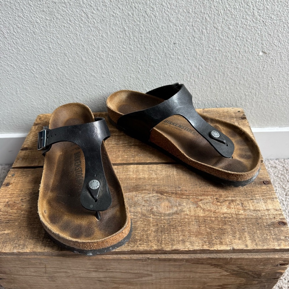 Birkenstock Gizeh Natural Leather Oiled Black Sandals size 41 - Picture 2 of 8